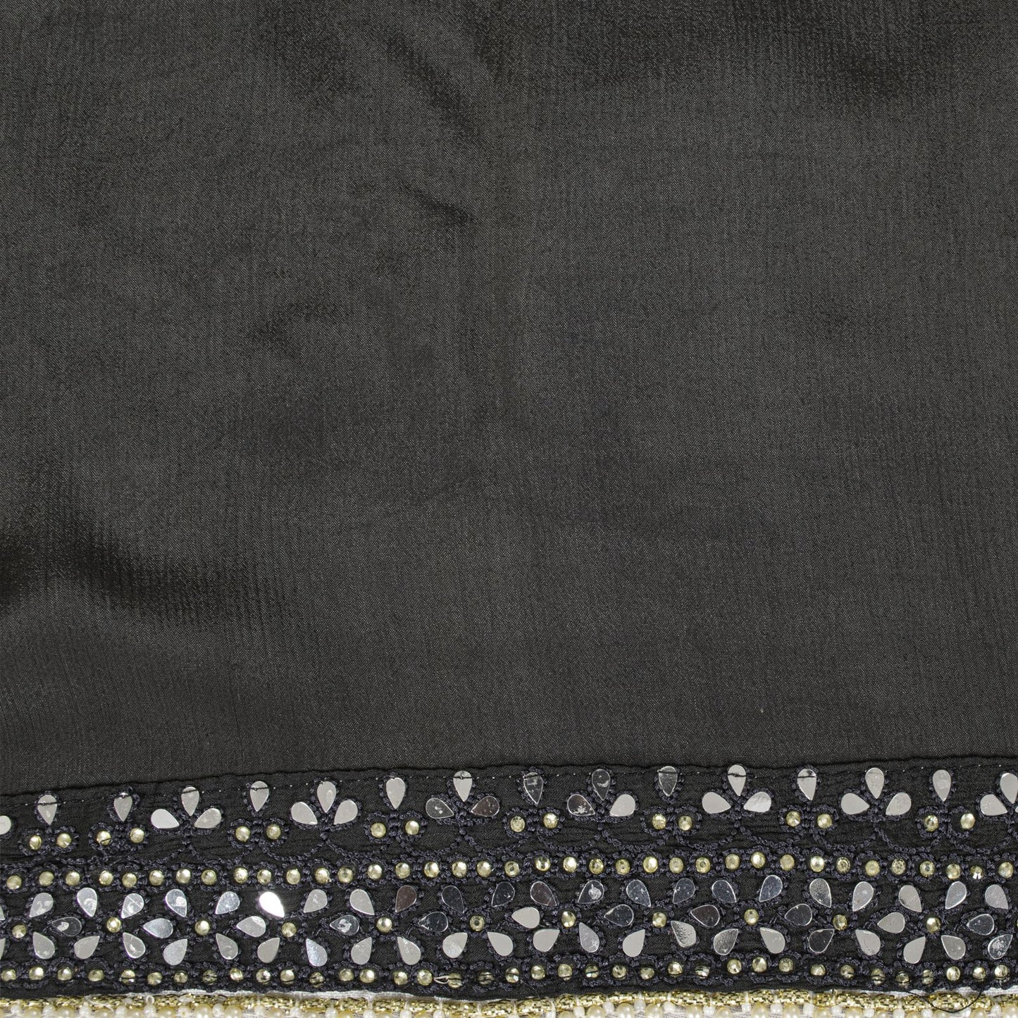 Sanskriti Vintage Dupatta/Stole Black Pure Silk Hand Embroidered-Solid Mirror