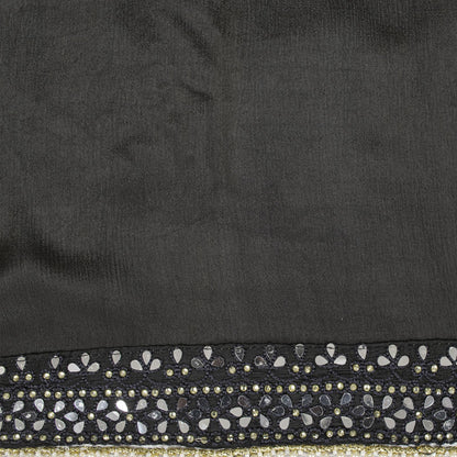 Sanskriti Vintage Dupatta/Stole Black Pure Silk Hand Embroidered-Solid Mirror