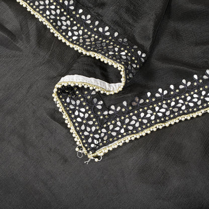 Sanskriti Vintage Dupatta/Stole Black Pure Silk Hand Embroidered-Solid Mirror