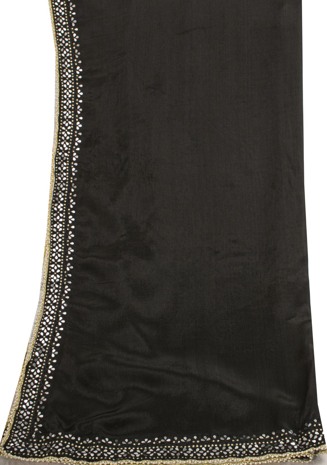 Sanskriti Vintage Dupatta/Stole Black Pure Silk Hand Embroidered-Solid Mirror