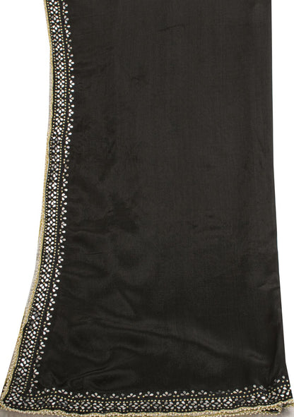 Sanskriti Vintage Dupatta/Stole Black Pure Silk Hand Embroidered-Solid Mirror