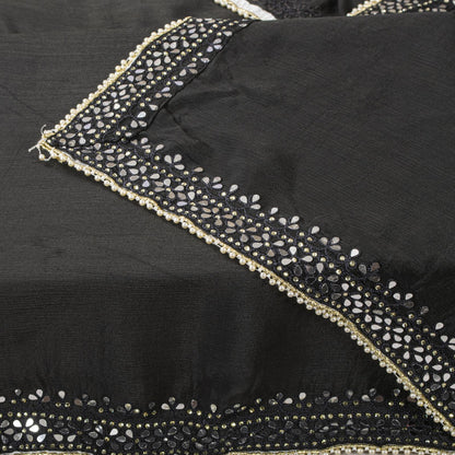 Sanskriti Vintage Dupatta/Stole Black Pure Silk Hand Embroidered-Solid Mirror