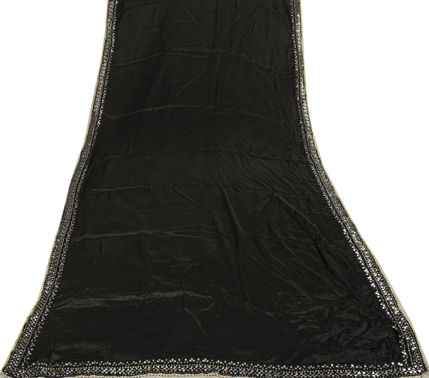Sanskriti Vintage Dupatta/Stole Black Pure Silk Hand Embroidered-Solid Mirror