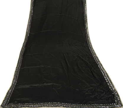 Sanskriti Vintage Dupatta/Stole Black Pure Silk Hand Embroidered-Solid Mirror