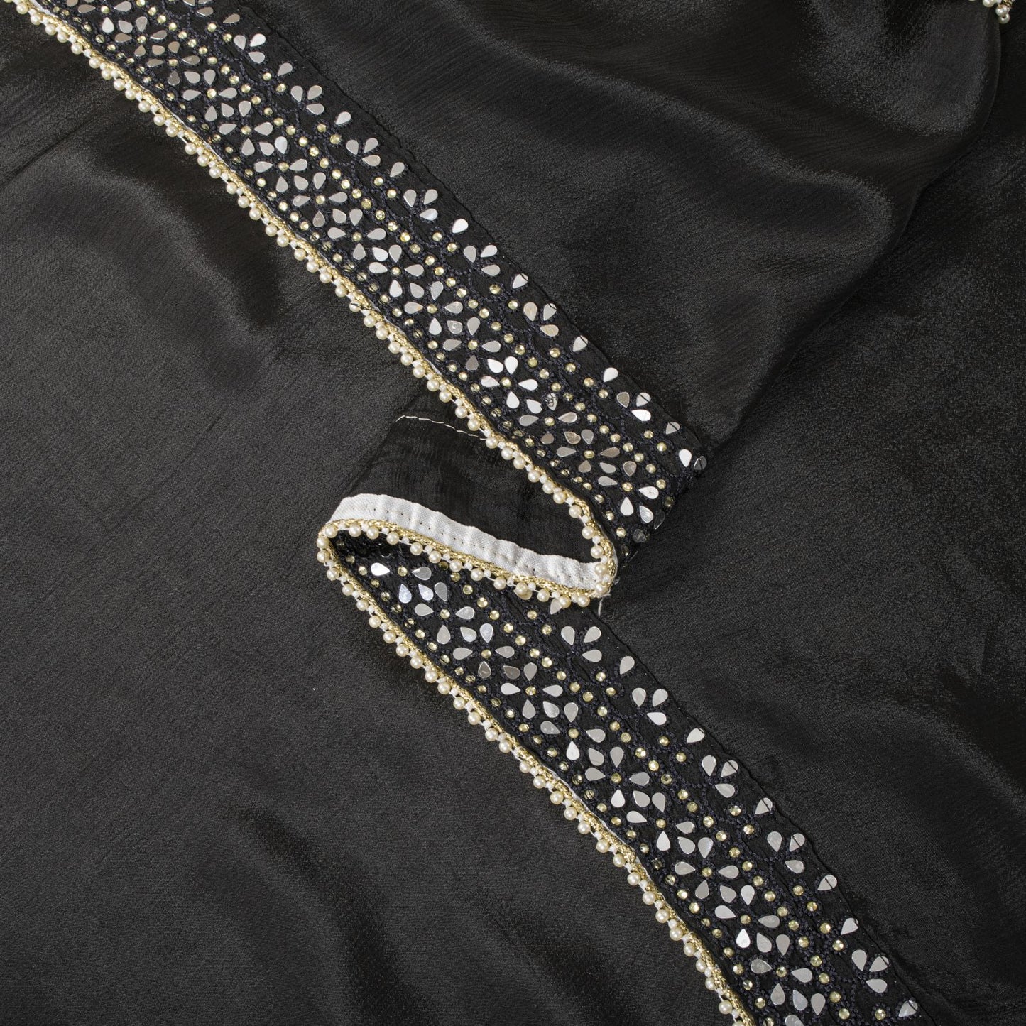 Sanskriti Vintage Dupatta/Stole Black Pure Silk Hand Embroidered-Solid Mirror