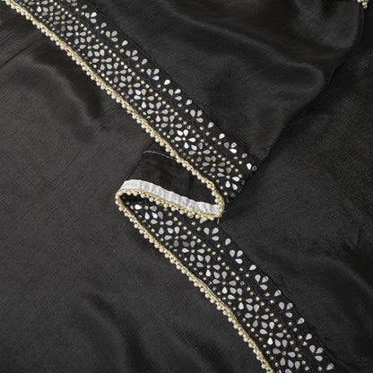 Sanskriti Vintage Dupatta/Stole Black Pure Silk Hand Embroidered-Solid Mirror