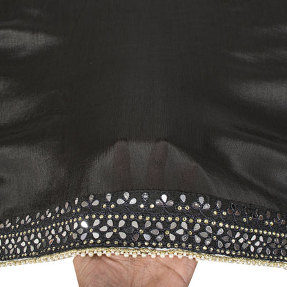 Sanskriti Vintage Dupatta/Stole Black Pure Silk Hand Embroidered-Solid Mirror