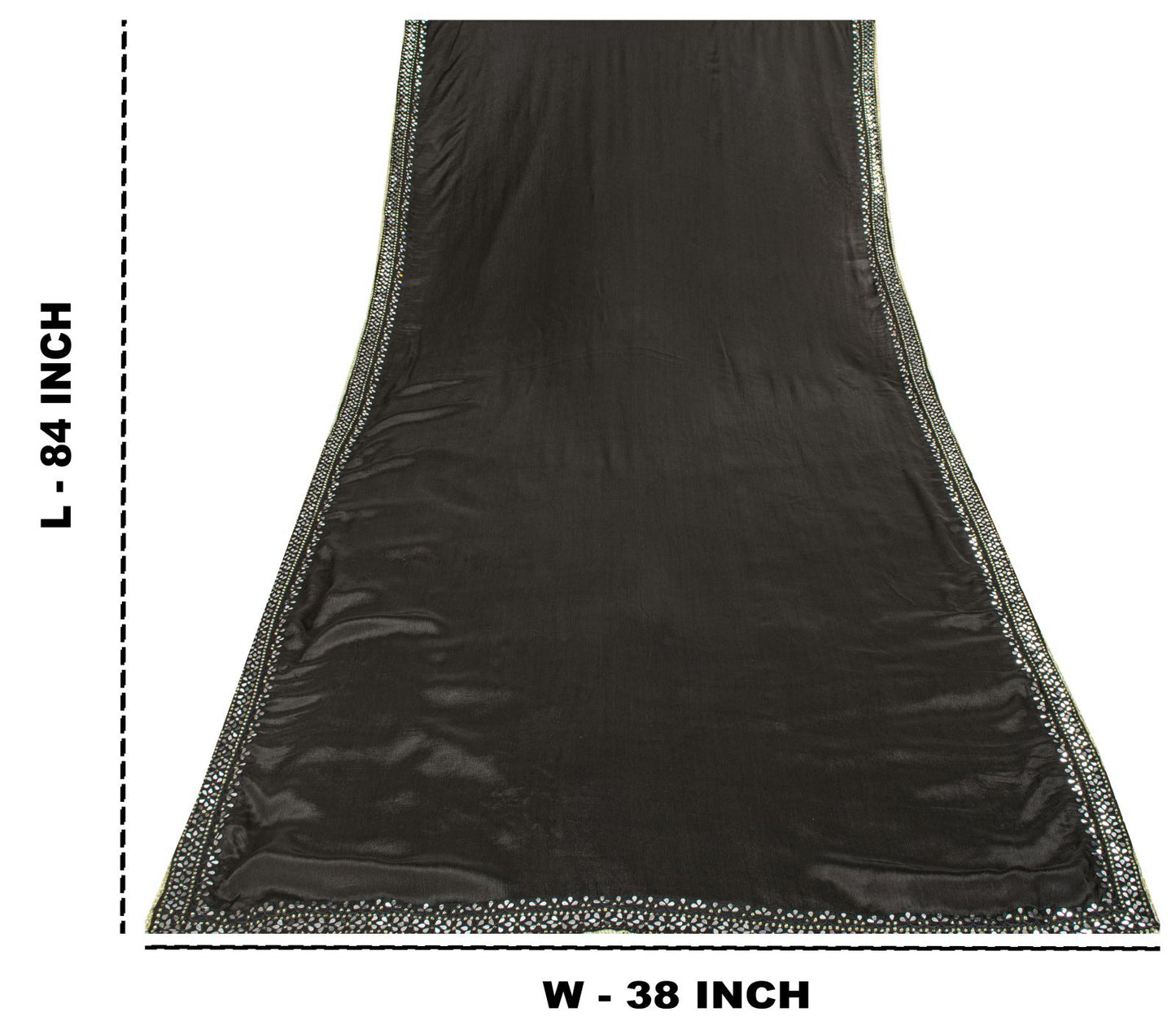 Sanskriti Vintage Dupatta/Stole Black Pure Silk Hand Embroidered-Solid Mirror