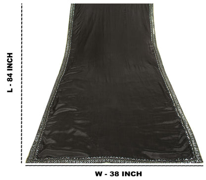 Sanskriti Vintage Dupatta/Stole Black Pure Silk Hand Embroidered-Solid Mirror