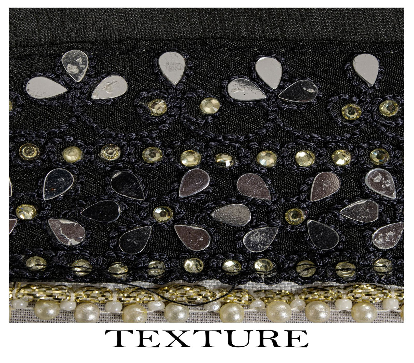 Sanskriti Vintage Dupatta/Stole Black Pure Silk Hand Embroidered-Solid Mirror