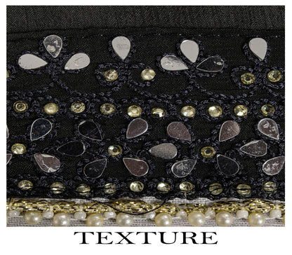 Sanskriti Vintage Dupatta/Stole Black Pure Silk Hand Embroidered-Solid Mirror
