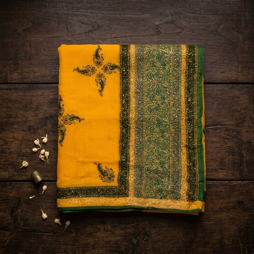 Sanskriti Vintage Yellow Pure Silk Dupatta/Stole Printed-Zari Woven-Mukesh Veil