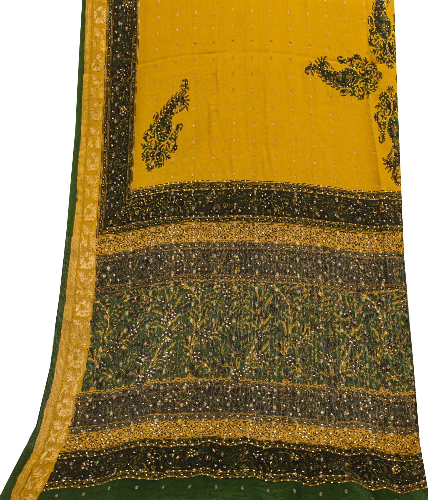 Sanskriti Vintage Yellow Pure Silk Dupatta/Stole Printed-Zari Woven-Mukesh Veil