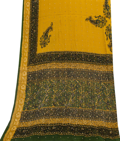 Sanskriti Vintage Yellow Pure Silk Dupatta/Stole Printed-Zari Woven-Mukesh Veil