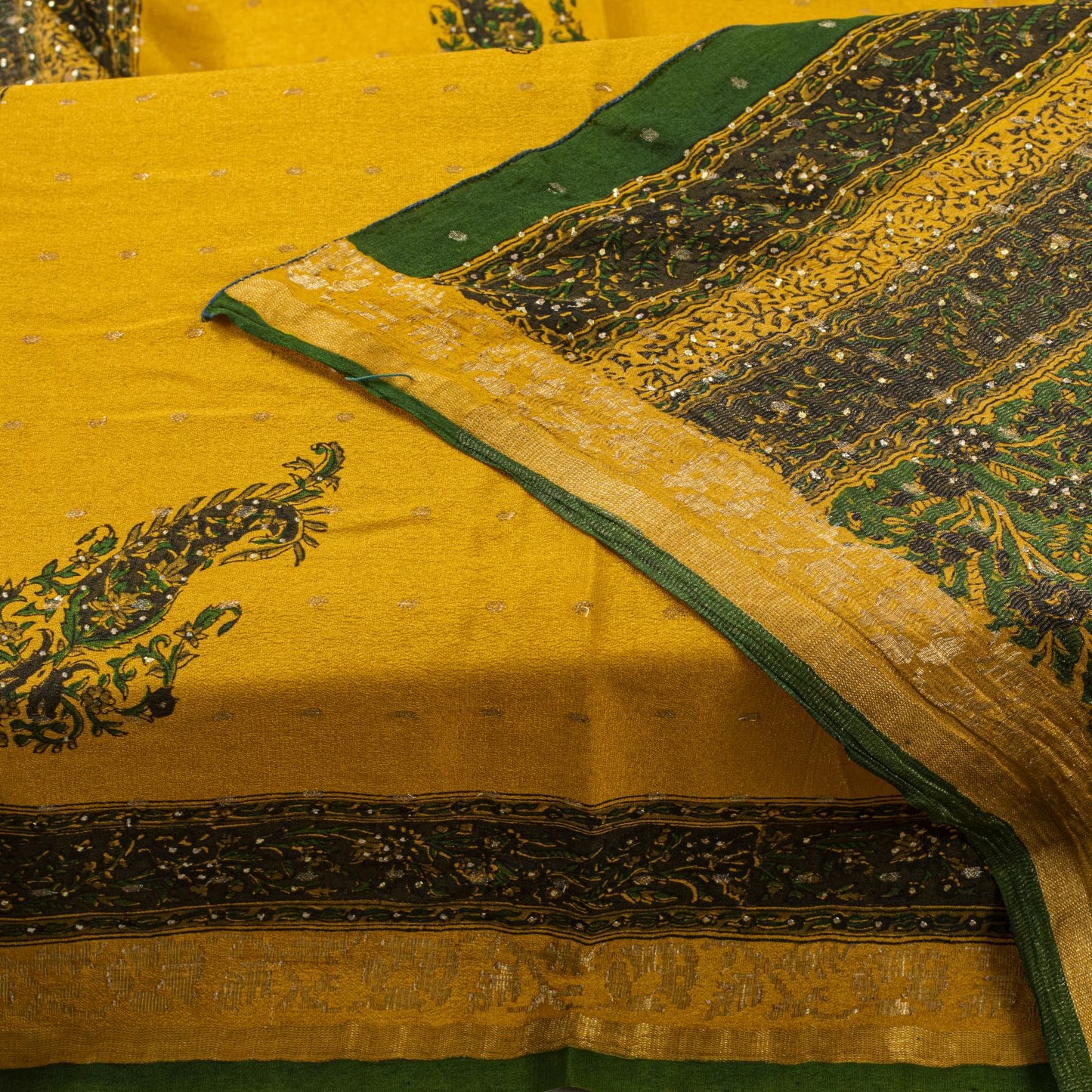 Sanskriti Vintage Yellow Pure Silk Dupatta/Stole Printed-Zari Woven-Mukesh Veil