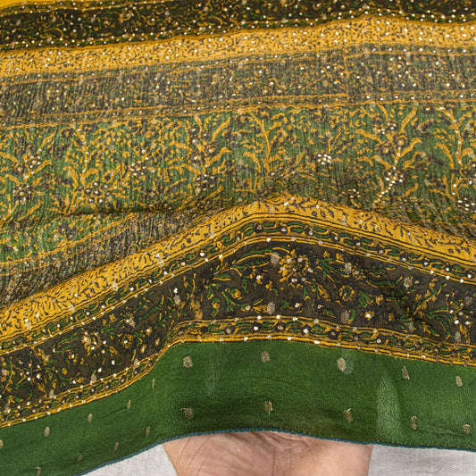 Sanskriti Vintage Yellow Pure Silk Dupatta/Stole Printed-Zari Woven-Mukesh Veil