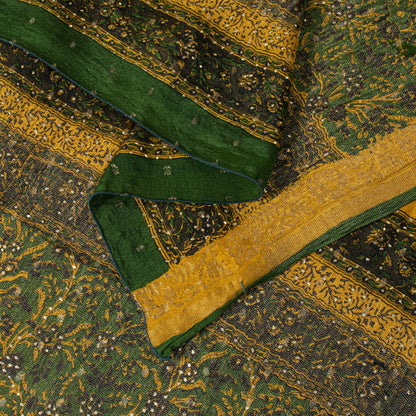 Sanskriti Vintage Yellow Pure Silk Dupatta/Stole Printed-Zari Woven-Mukesh Veil