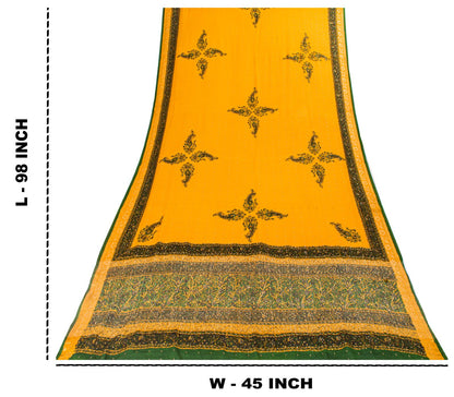 Sanskriti Vintage Yellow Pure Silk Dupatta/Stole Printed-Zari Woven-Mukesh Veil