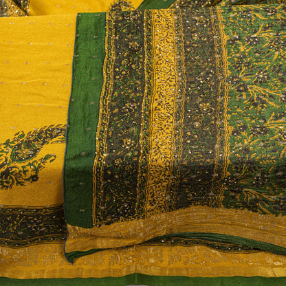 Sanskriti Vintage Yellow Pure Silk Dupatta/Stole Printed-Zari Woven-Mukesh Veil