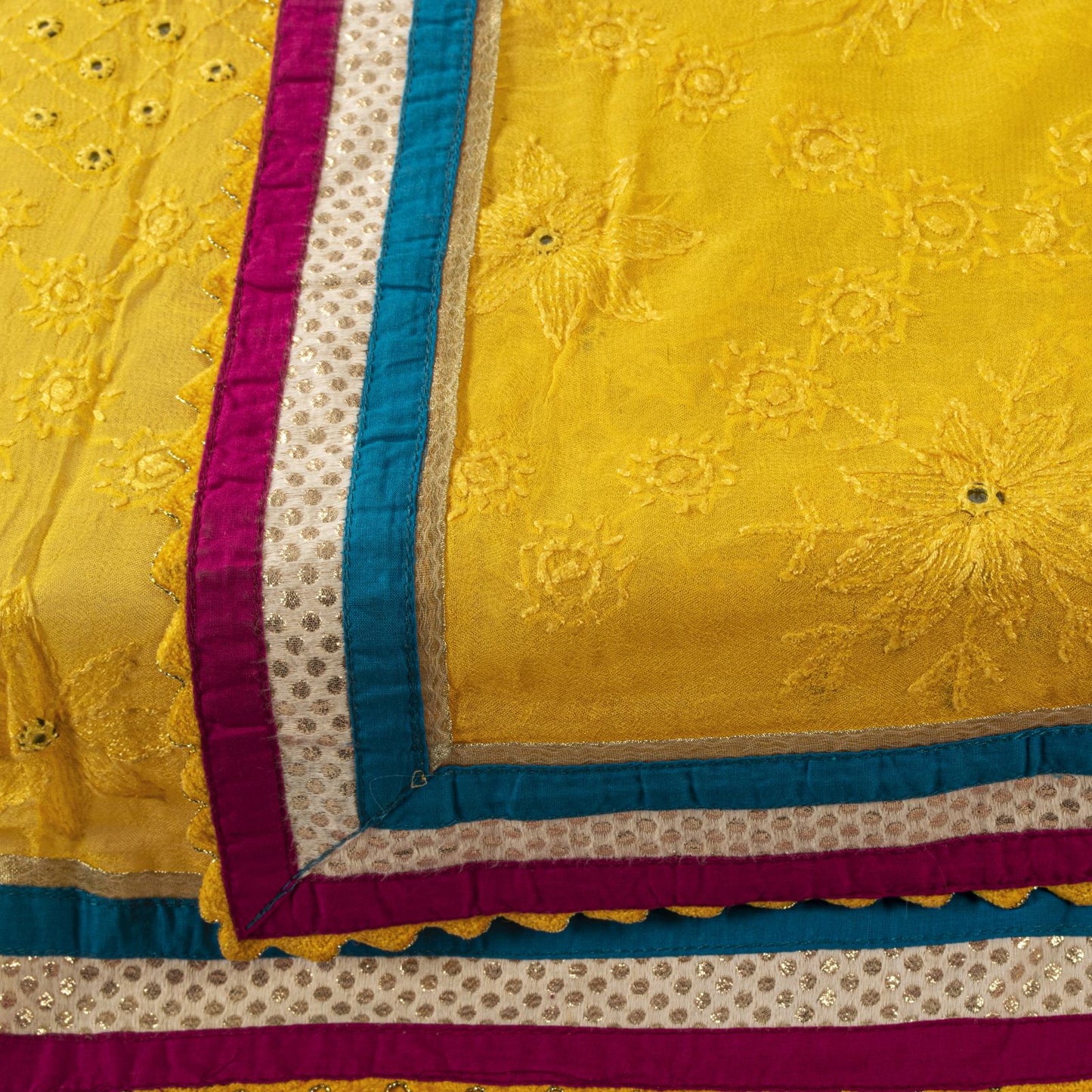 Sanskriti Vintage Dupatta/Stole Yellow Pure Georgette Hand Embroidery Chikankari