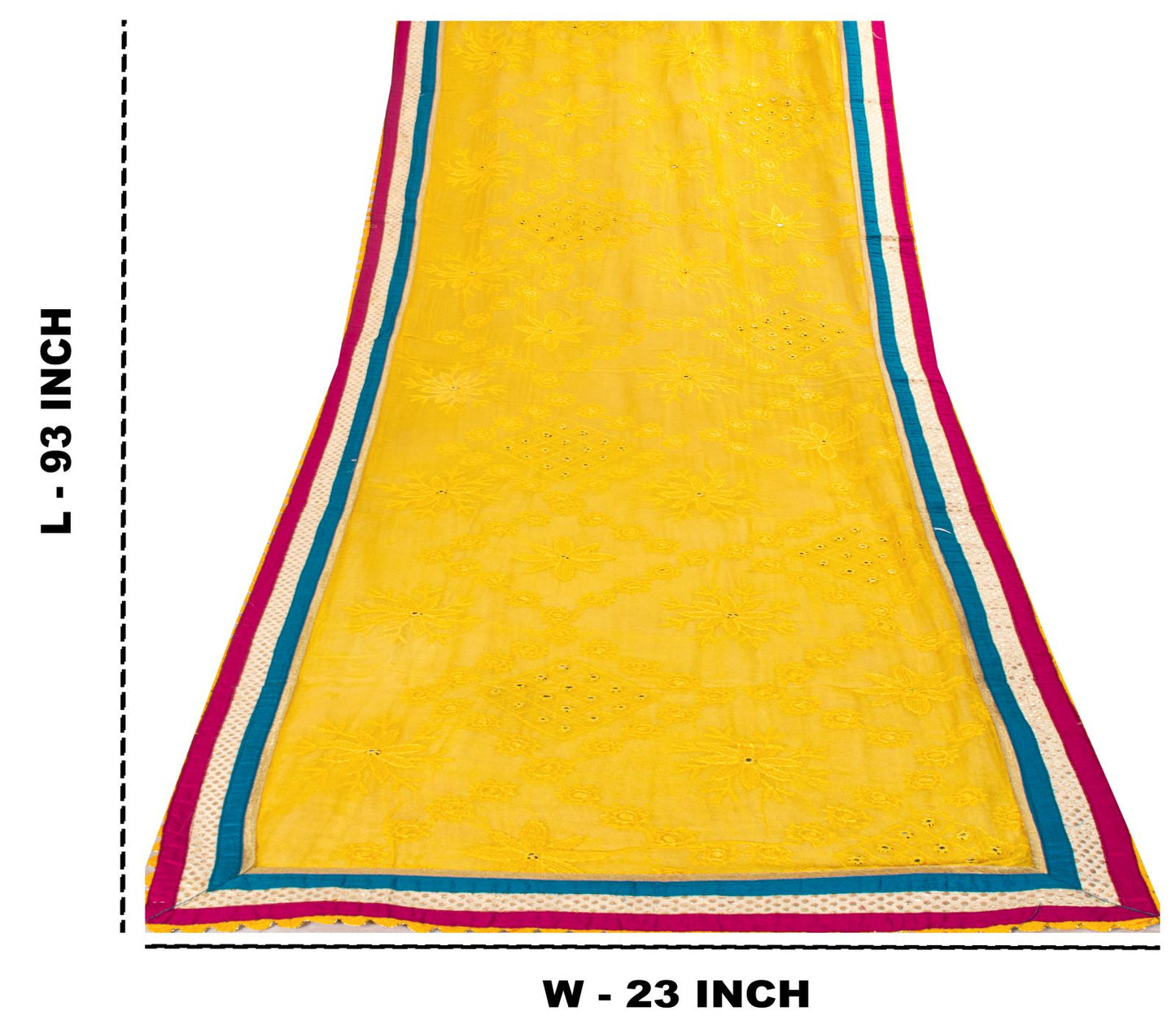 Sanskriti Vintage Dupatta/Stole Yellow Pure Georgette Hand Embroidery Chikankari