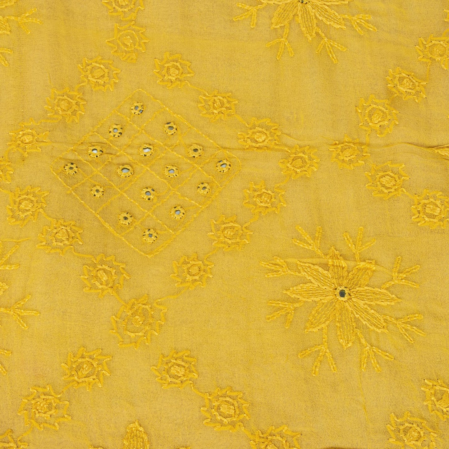 Sanskriti Vintage Dupatta/Stole Yellow Pure Georgette Hand Embroidery Chikankari