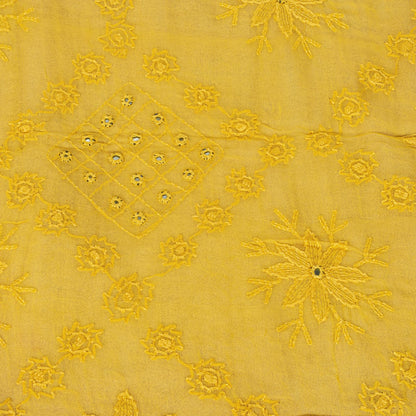 Sanskriti Vintage Dupatta/Stole Yellow Pure Georgette Hand Embroidery Chikankari