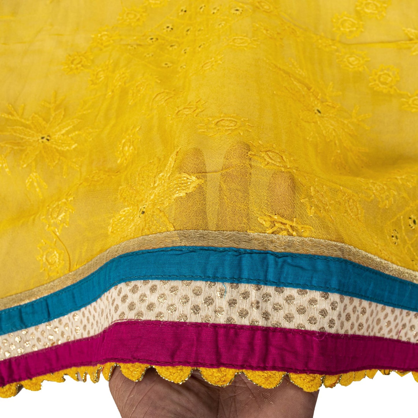 Sanskriti Vintage Dupatta/Stole Yellow Pure Georgette Hand Embroidery Chikankari