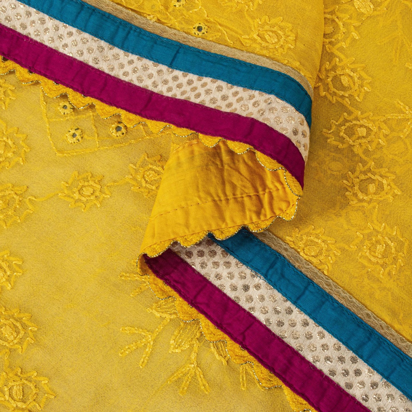 Sanskriti Vintage Dupatta/Stole Yellow Pure Georgette Hand Embroidery Chikankari