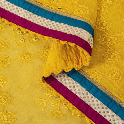 Sanskriti Vintage Dupatta/Stole Yellow Pure Georgette Hand Embroidery Chikankari