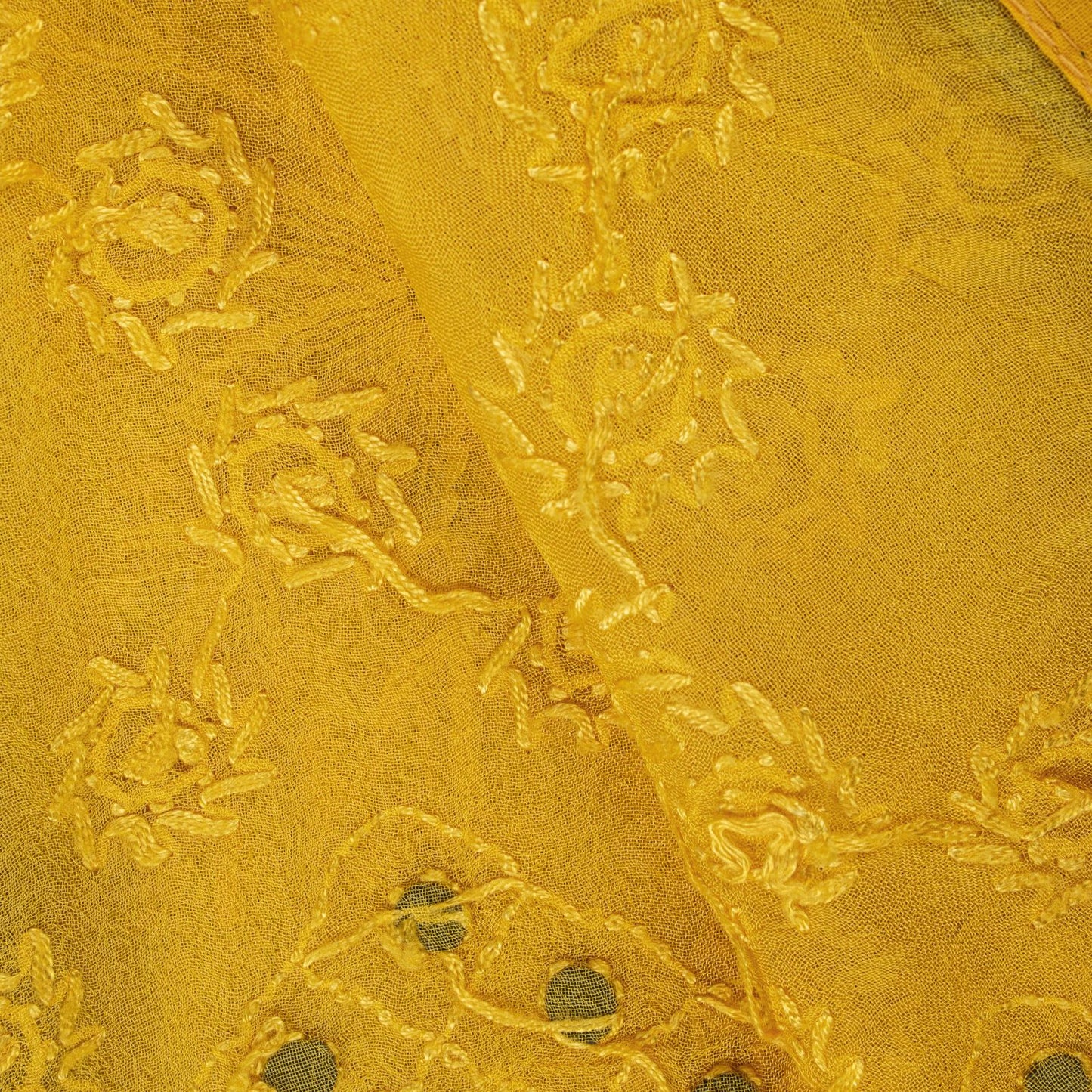 Sanskriti Vintage Dupatta/Stole Yellow Pure Georgette Hand Embroidery Chikankari