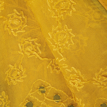 Sanskriti Vintage Dupatta/Stole Yellow Pure Georgette Hand Embroidery Chikankari
