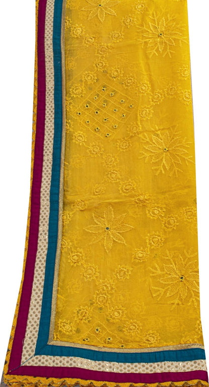 Sanskriti Vintage Dupatta/Stole Yellow Pure Georgette Hand Embroidery Chikankari