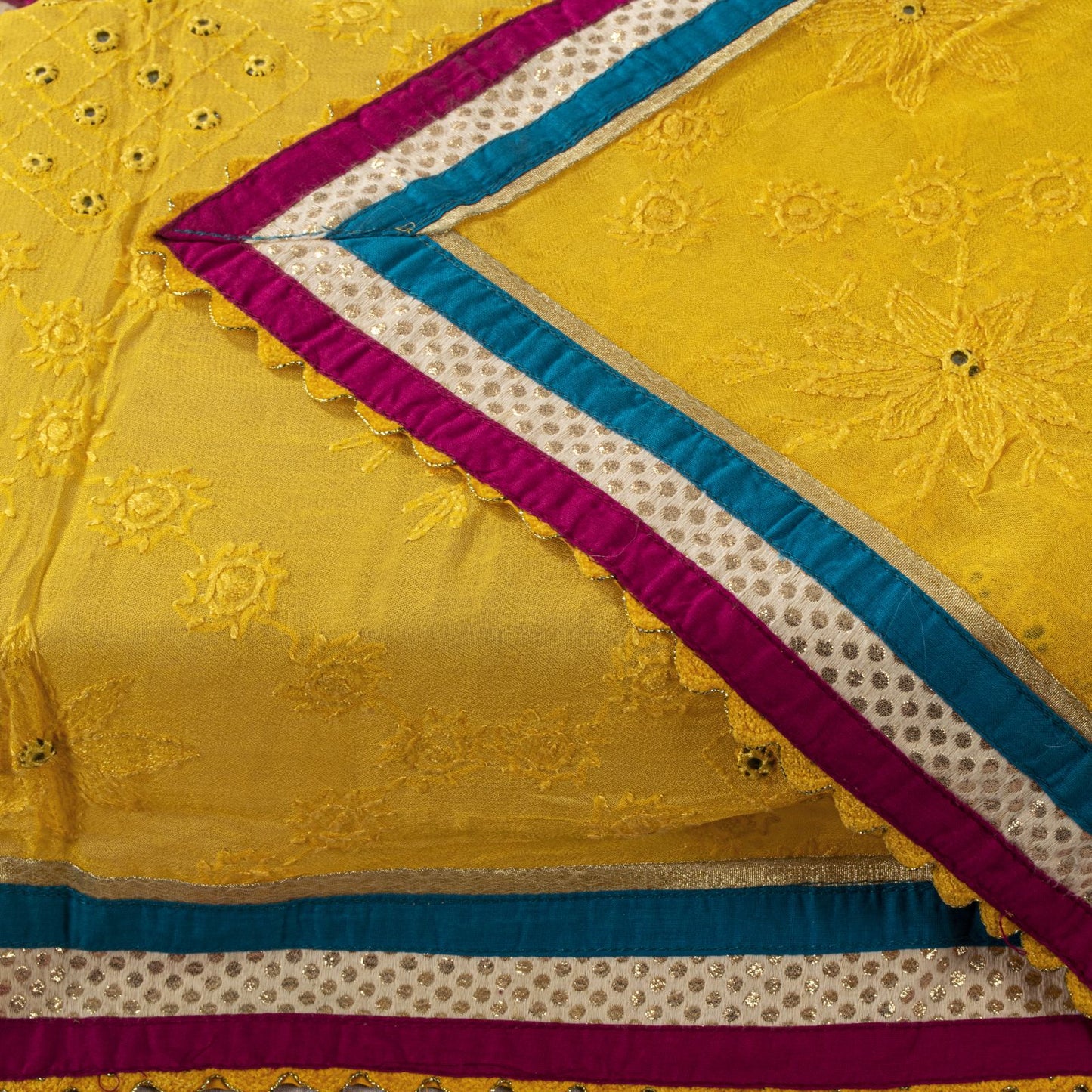 Sanskriti Vintage Dupatta/Stole Yellow Pure Georgette Hand Embroidery Chikankari