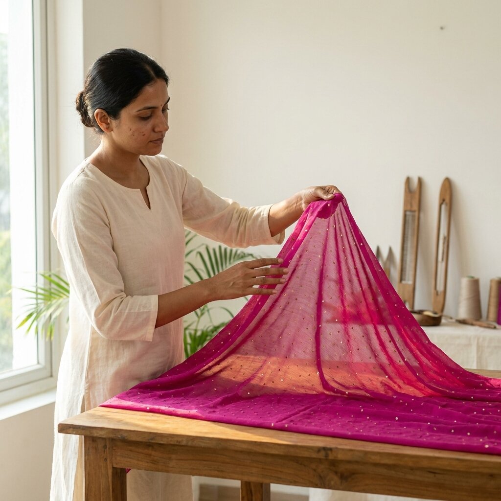Sanskriti Vintage Pink Pure Georgette Dupatta/Stole Fardi Mukesh Work Veil