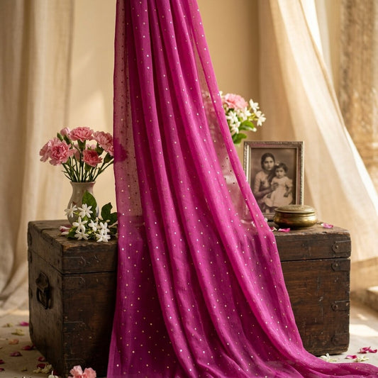 Sanskriti Vintage Pink Pure Georgette Dupatta/Stole Fardi Mukesh Work Veil
