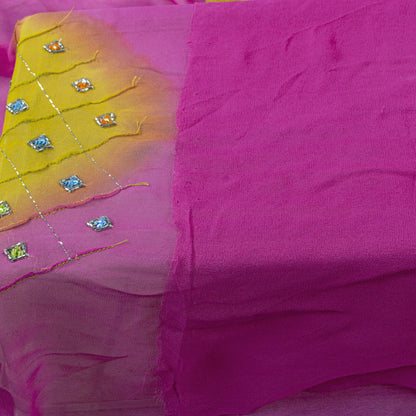 Sanskriti Vintage Dupatta/Stole Pink Pure Georgette Hand Beaded Bollywood Veil