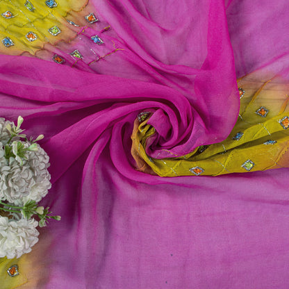 Sanskriti Vintage Dupatta/Stole Pink Pure Georgette Hand Beaded Bollywood Veil