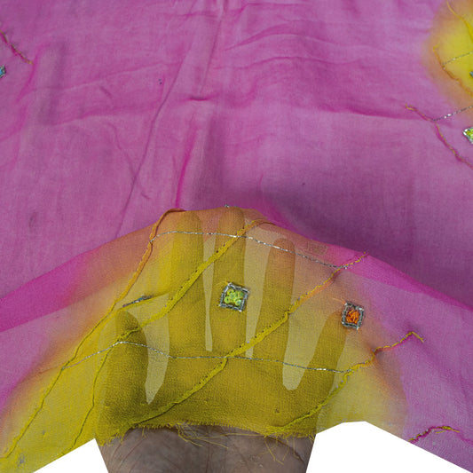 Sanskriti Vintage Dupatta/Stole Pink Pure Georgette Hand Beaded Bollywood Veil