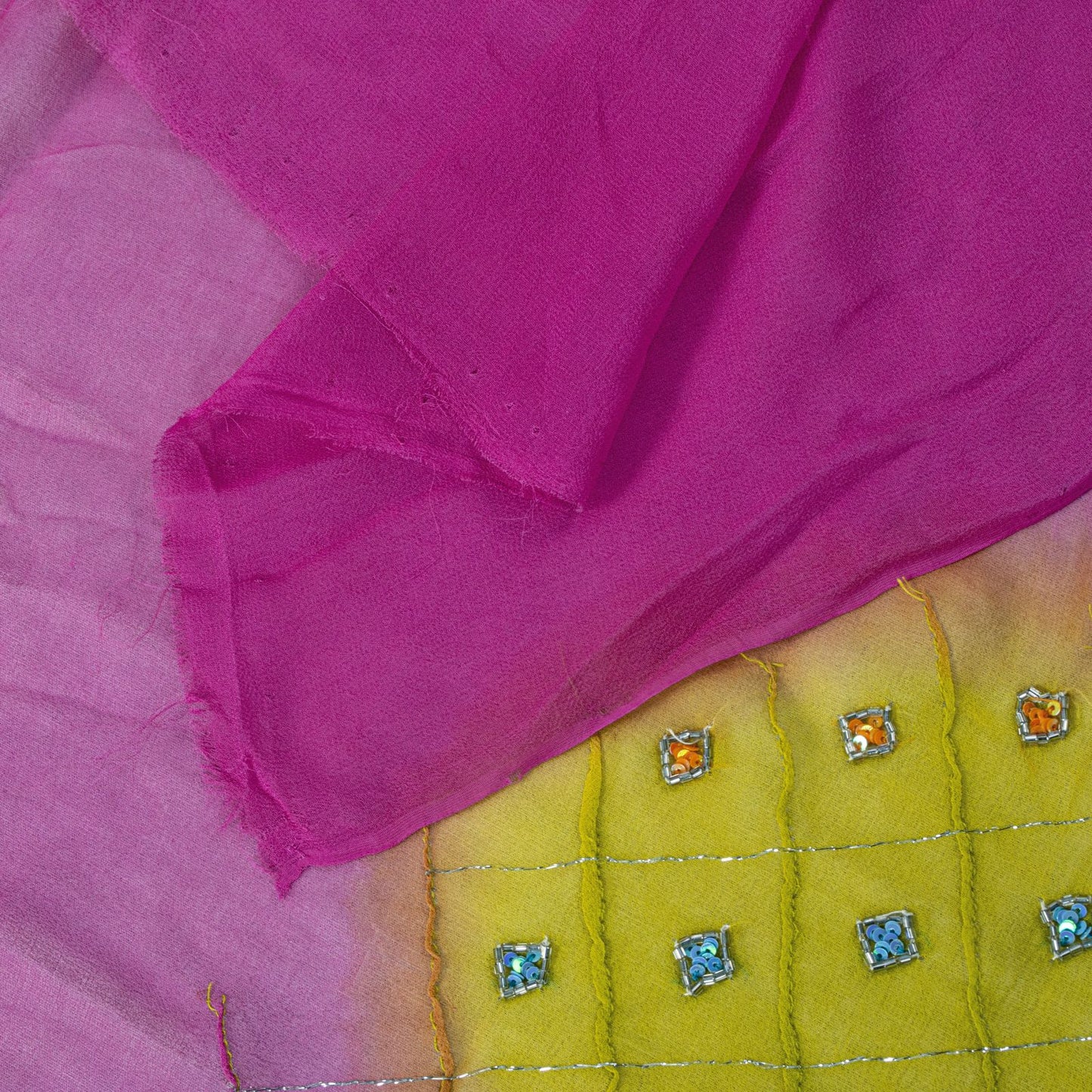 Sanskriti Vintage Dupatta/Stole Pink Pure Georgette Hand Beaded Bollywood Veil