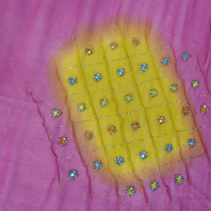 Sanskriti Vintage Dupatta/Stole Pink Pure Georgette Hand Beaded Bollywood Veil