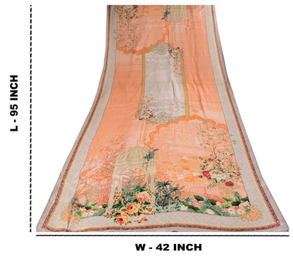 Sanskriti Vintage Peach Pure Silk Dupatta/Stole Digital Floral Floral Print Veil