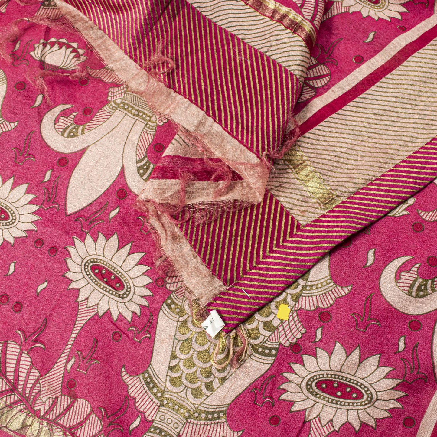 Sanskriti Vintage Pink Cotton Silk Dupatta/Stole Machlipatanam Kalamkari Veil