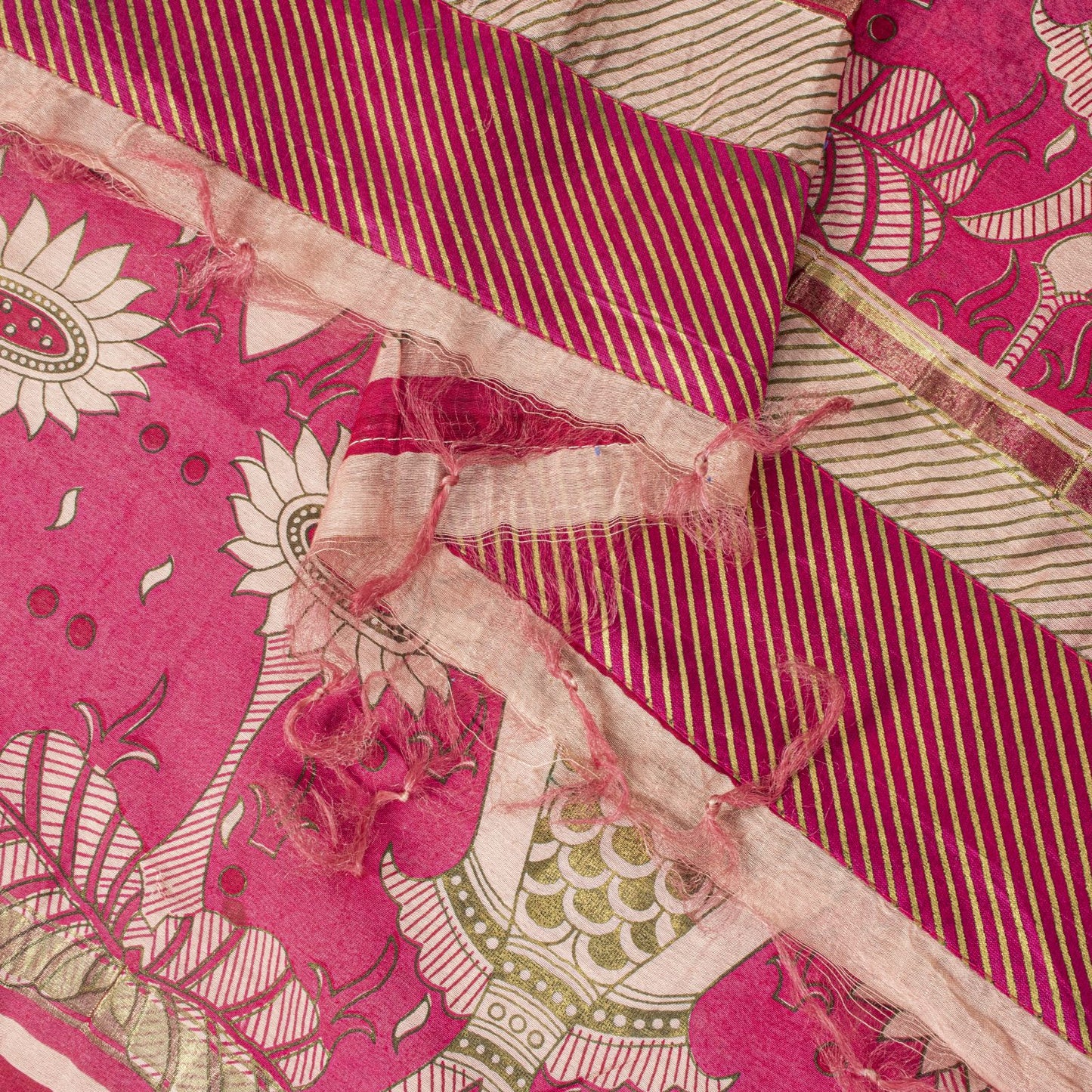 Sanskriti Vintage Pink Cotton Silk Dupatta/Stole Machlipatanam Kalamkari Veil