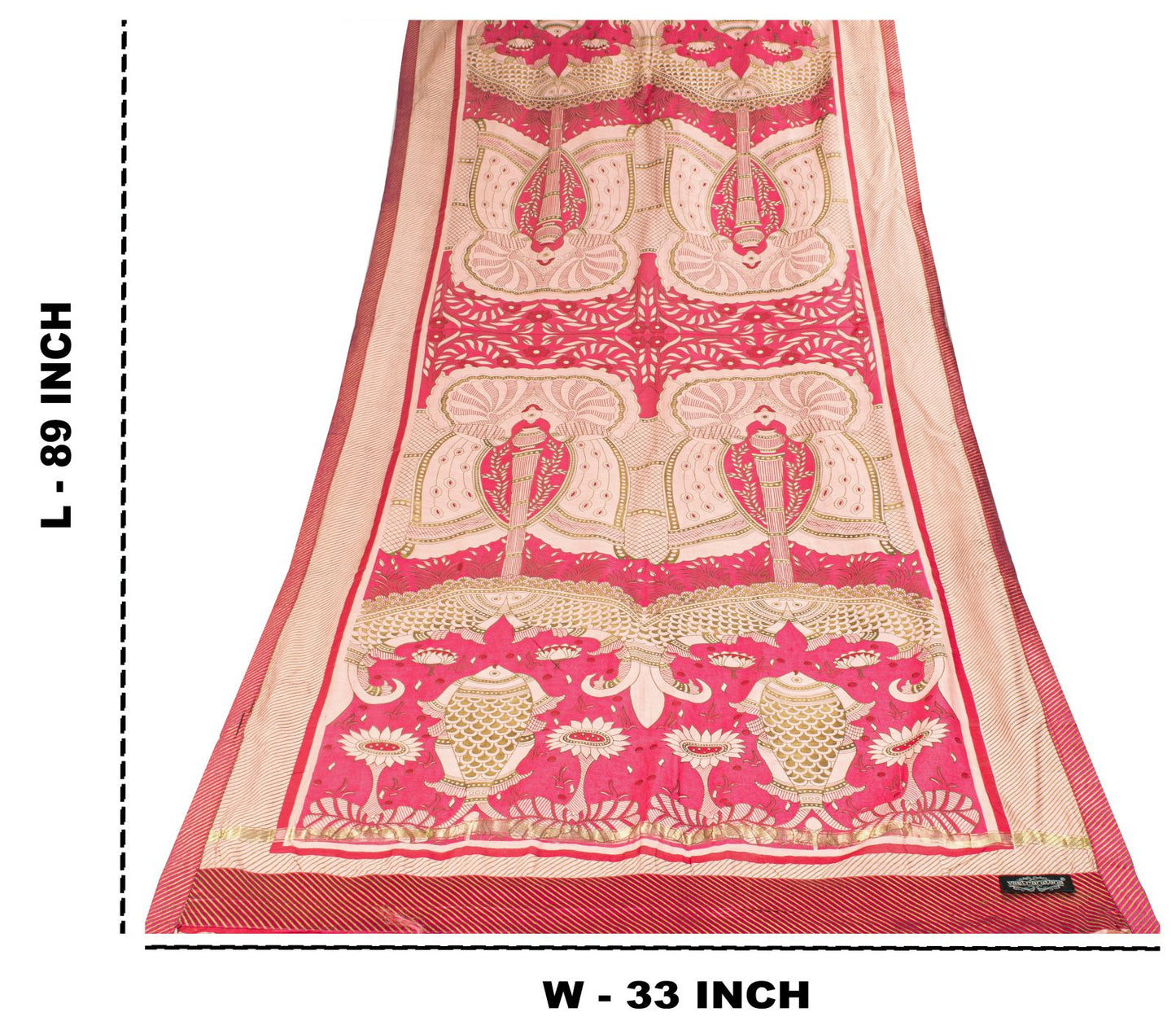 Sanskriti Vintage Pink Cotton Silk Dupatta/Stole Machlipatanam Kalamkari Veil