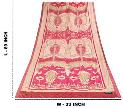 Sanskriti Vintage Pink Cotton Silk Dupatta/Stole Machlipatanam Kalamkari Veil