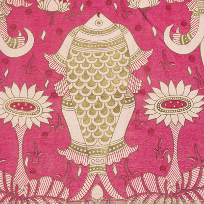 Sanskriti Vintage Pink Cotton Silk Dupatta/Stole Machlipatanam Kalamkari Veil