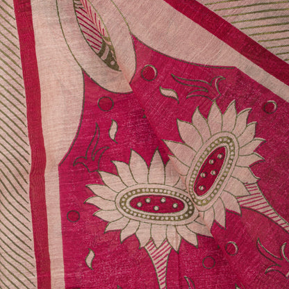Sanskriti Vintage Pink Cotton Silk Dupatta/Stole Machlipatanam Kalamkari Veil