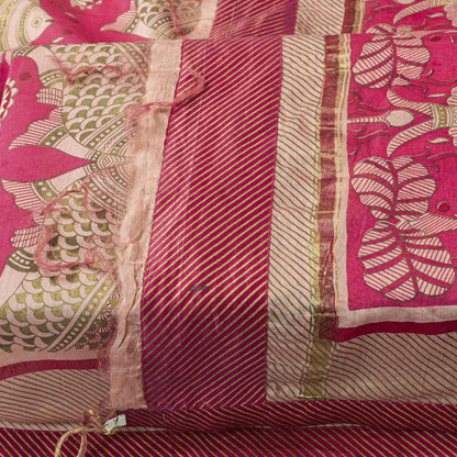 Sanskriti Vintage Pink Cotton Silk Dupatta/Stole Machlipatanam Kalamkari Veil