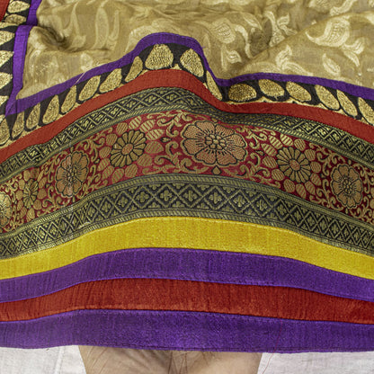 Sanskriti Vintage Golden Pure Georgette Dupatta/Stole Brocade Woven WeddingVeil
